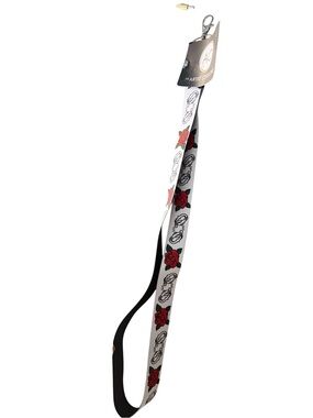 Artist Couture White Lanyard with Red Rose Print and Black Accents